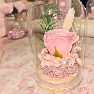 Elegant Pink Floral Glass Dome
